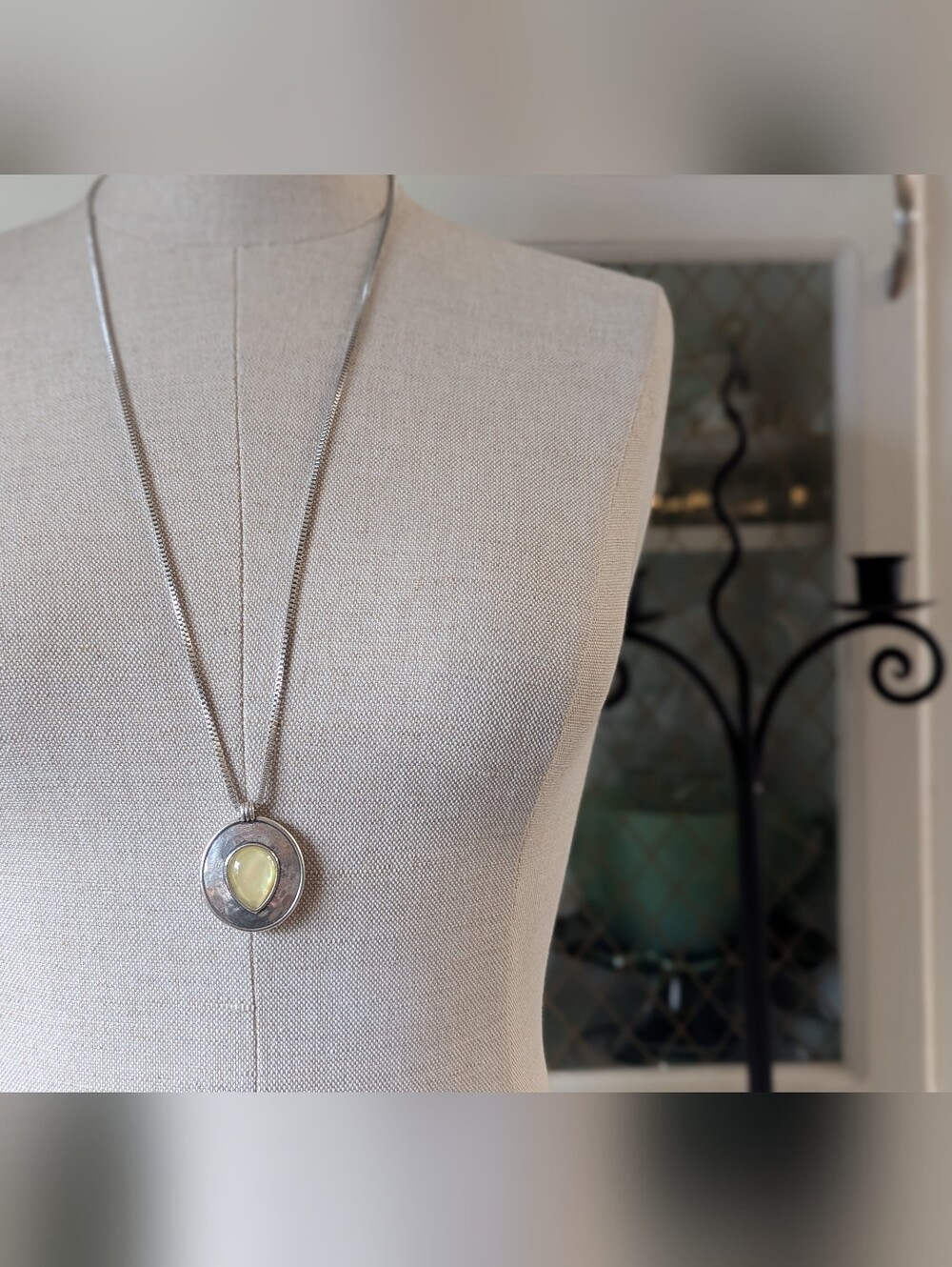 🦪✨Lucky Brand Silver Necklace Yellow Teardrop Stone Mother Of Pearl Pendant